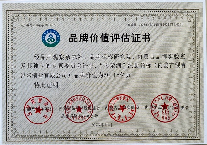 星空平台“母亲湖”品牌估值60.15亿元  荣获“内蒙古知名（百强）品牌”并入选 “内蒙古食用盐行业标志性品牌”